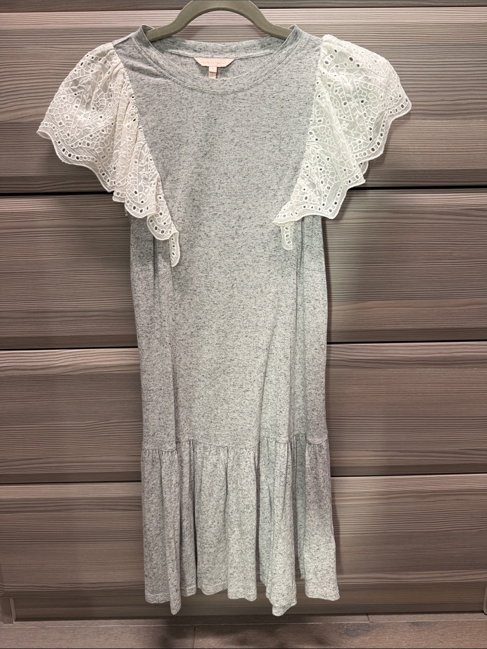 Rebecca Taylor Heather Gray Dress with White Eyelet Flutter Sleeves